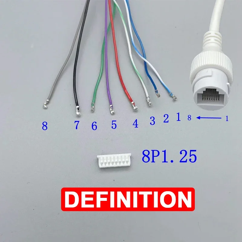 RJ45 Female Socket Network Camera Waterproof Pigtail Terminal Block 8core 1.25 Single-end Network Port Cable Tp12v Poe Connector
