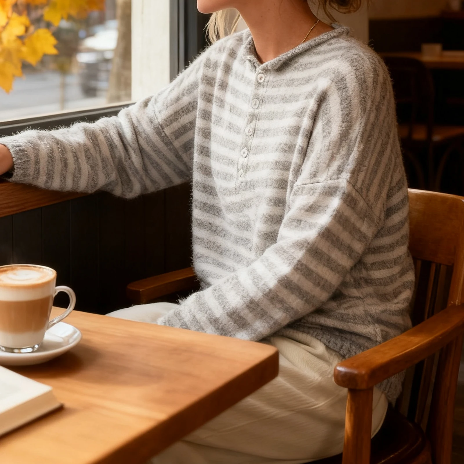 

Women Knit Sweater Long Sleeve Button Closure Solid/Stripes Pullover Warm Sweater for Fall Winter