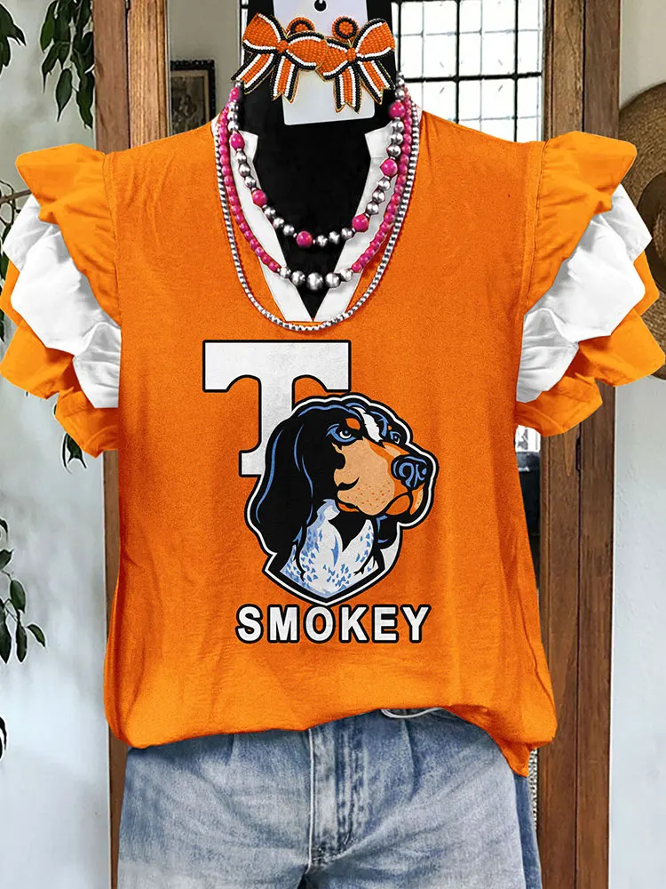 Classic Tennessee Print Flying Sleeve Top Gameday Blouse