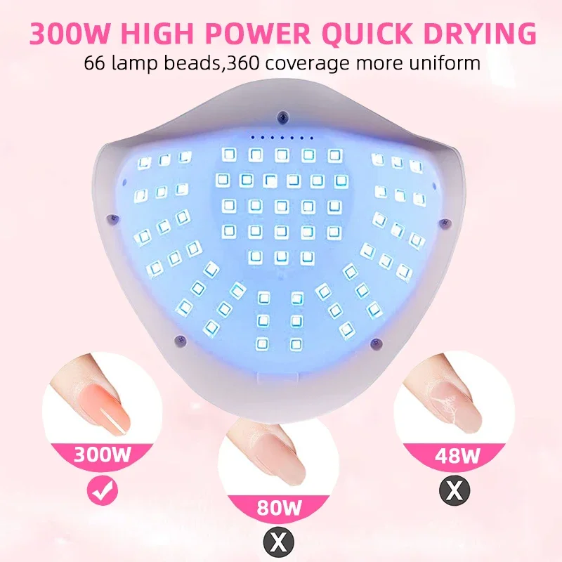 Potente secador de uñas LED UV de 66LED, nueva lámpara de uñas de 300W para secar esmalte de uñas en Gel con pantalla táctil LCD, herramientas de salón con Sensor de movimiento