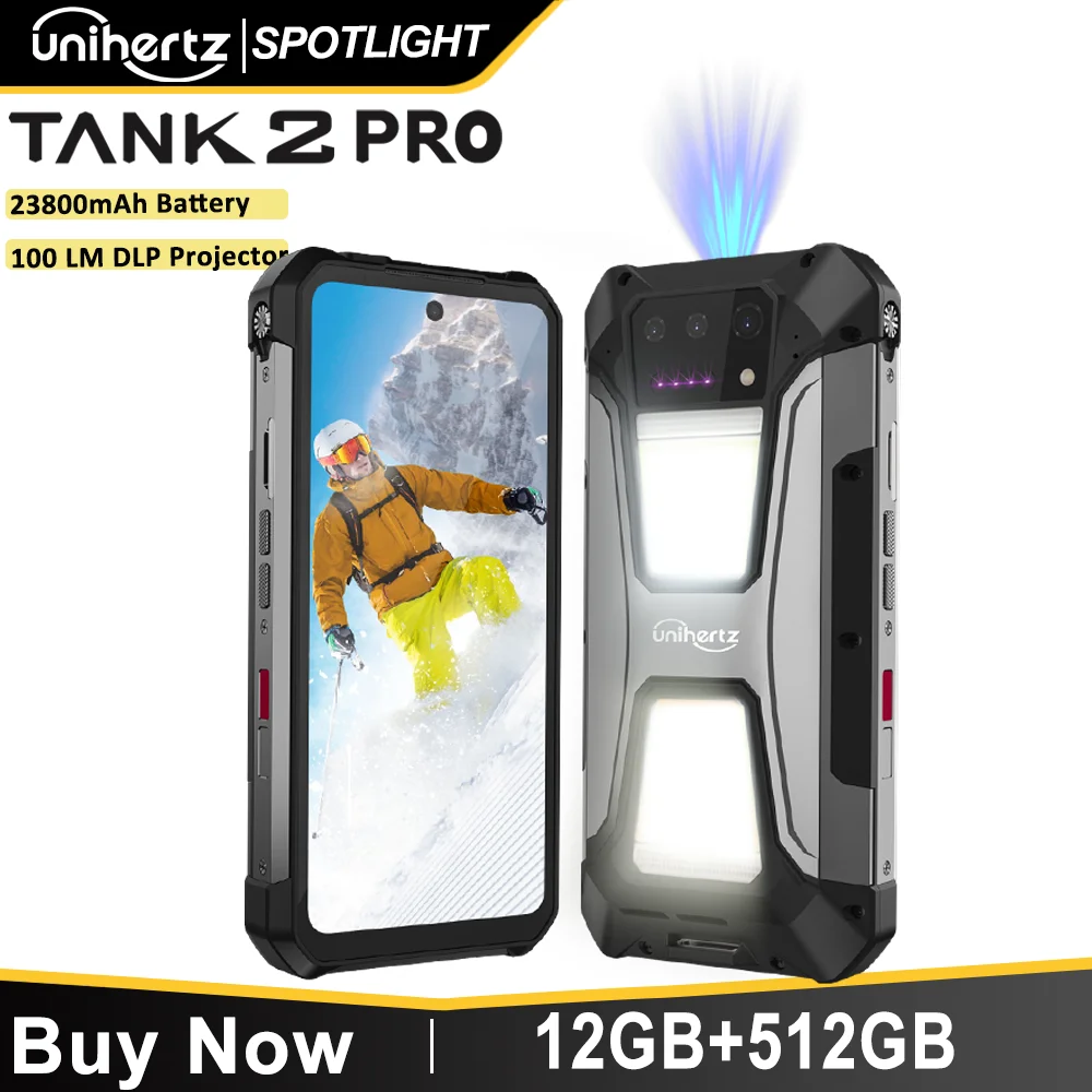 EU US stock Unihertz tank 2 Pro 8849 rugged phone with projector Android 14 100MP 16GB 256gb100mp NFC 120W charger 23800mAh