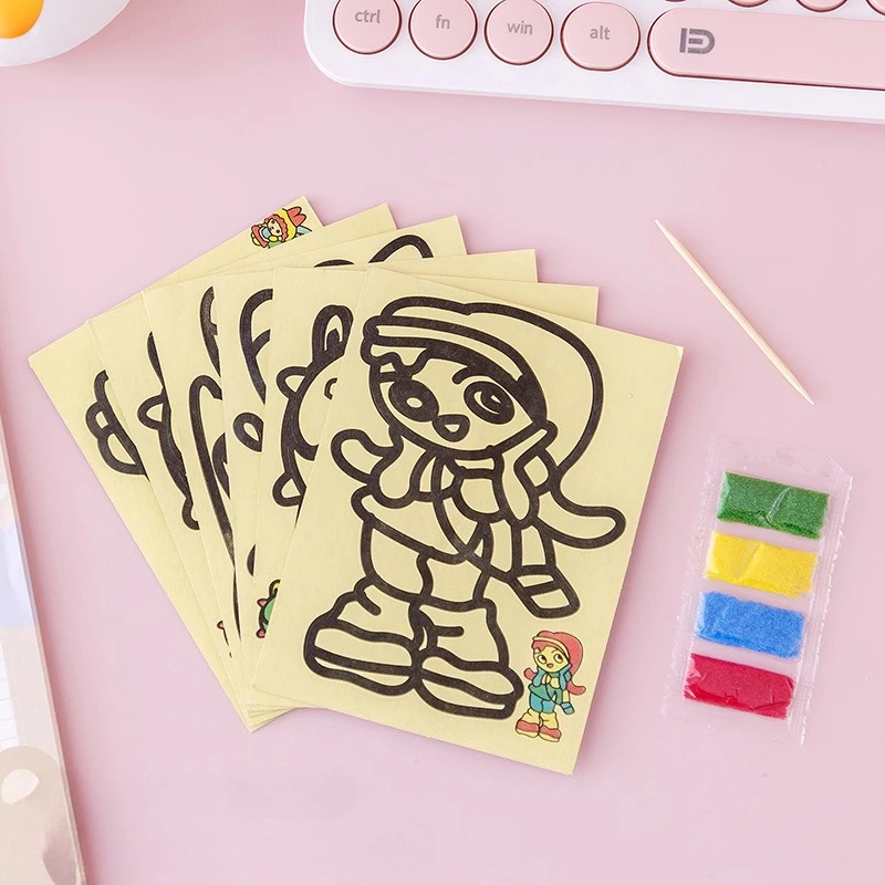 1pcs เด็กภาพวาดทรายชุดเด็ก DIY Handmade สีทรายอนุบาลการ์ตูนปริศนาของเล่น