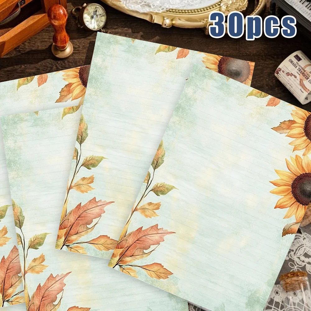 30 Sheets, B5 Autumn Sunflower-themed Writing Paper, Lined, No Glue, Perfect For Notebooks, Memos, And Stickers