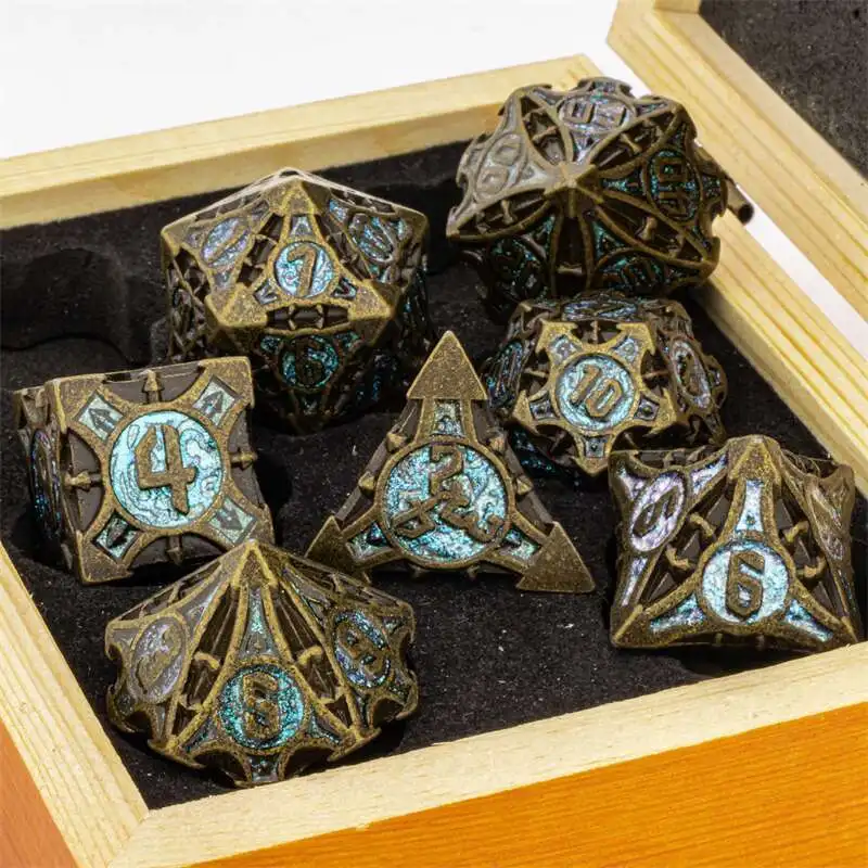 Dados azules de Metal DnD para mazmorras y dragones, juego de dados d y d, dados poliédricos, dados D & D D20, regalos de dados de Metal