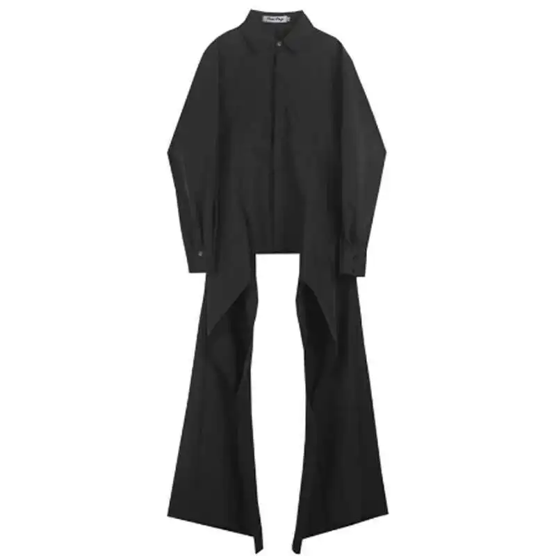 Irregular Design Men Nightclub Party Black White Long Shirt Autumn DJ Stage Costume Man Vintage Hip Hop Punk Dress Shirts