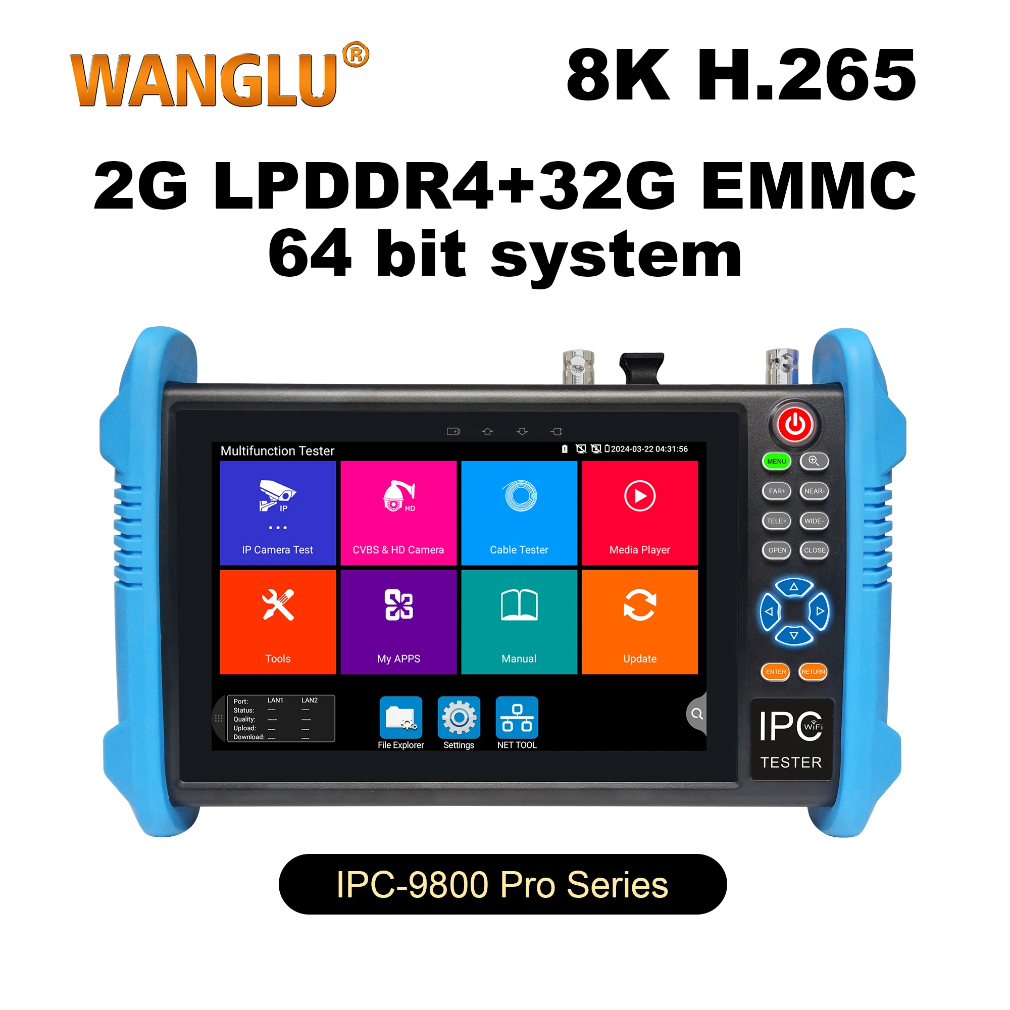 PoE CCTV Tester IP IPC-9800 Pro 8K 8MP 7 inch Monitor H.265 4K HDMI Video POE++ IP PTZ HD CCTV Tester Cable Testing VGA HDMI