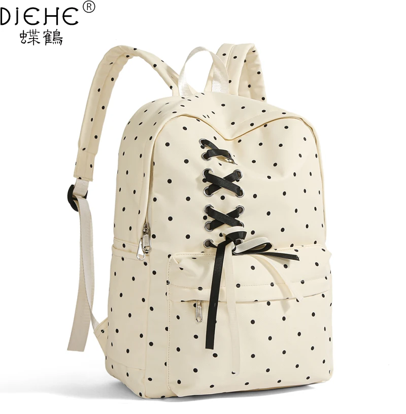 

Модный женский школьный рюкзак, женская дорожная сумка с лентой, школьная сумка с точечным принтом для отдыха для девочек-подростков, рюкзак для ноутбука