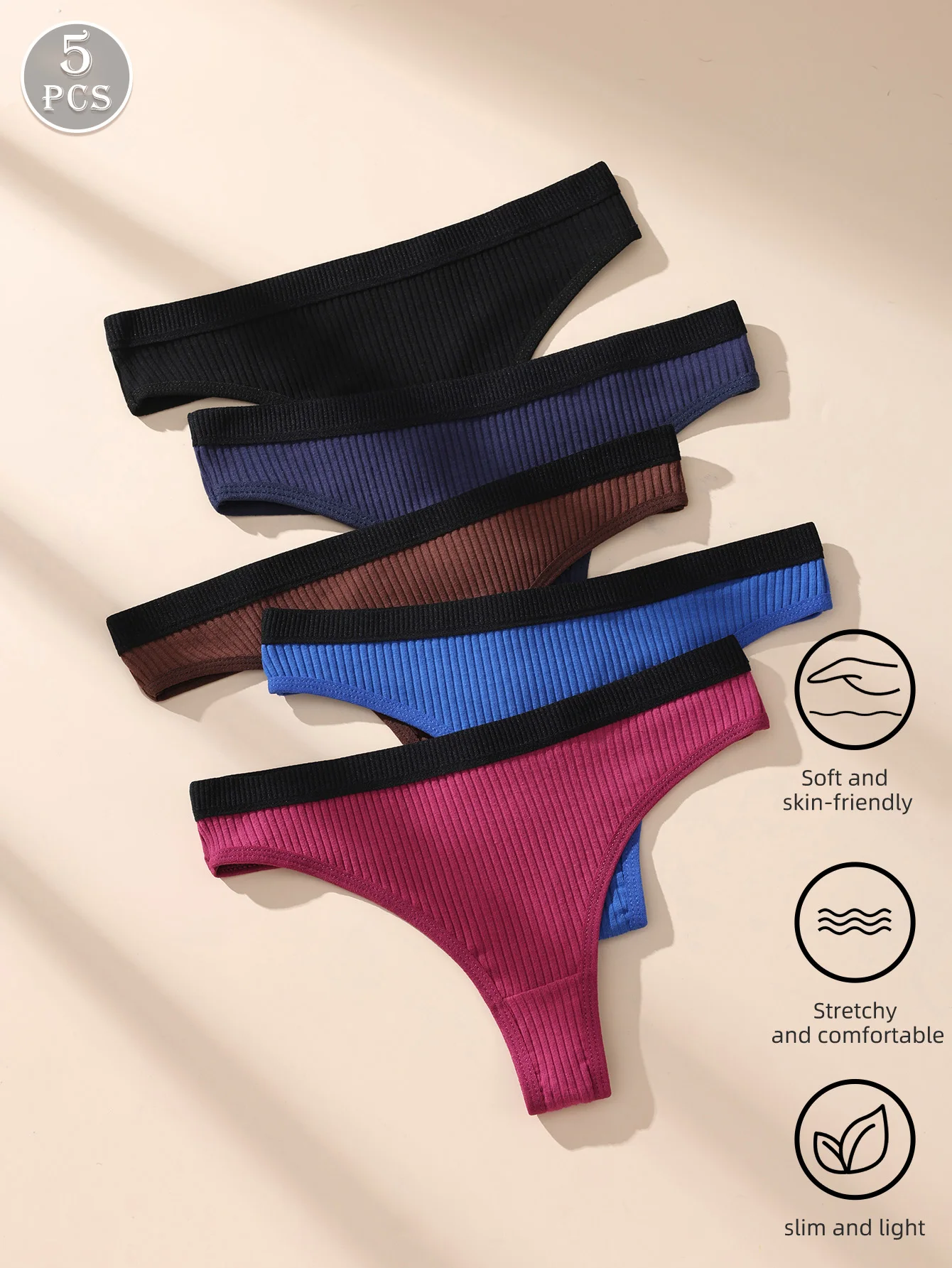 5Pcs Womens Seamless Underwear Low Waist Breathable Soft Cotton Antibacterial Comfortable Bikini Briefs