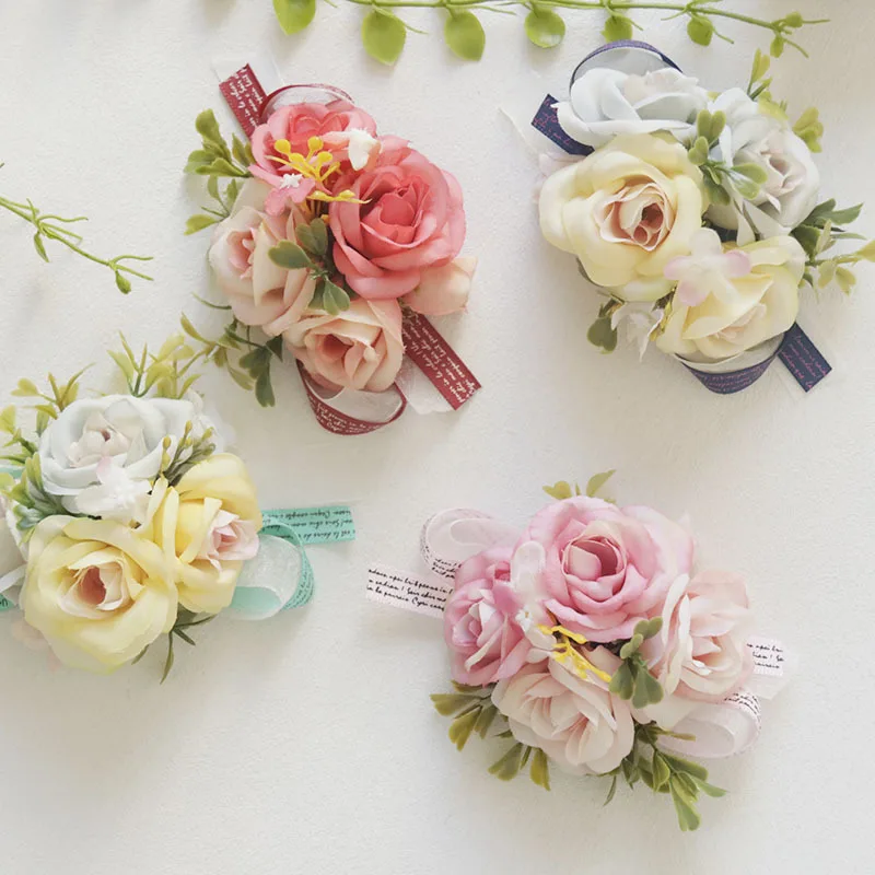 Boutonniere And Wrist Corsage New 123Wedding Supplies Banquet Guests Artificial Flower Bridegroom Bride Cross Border