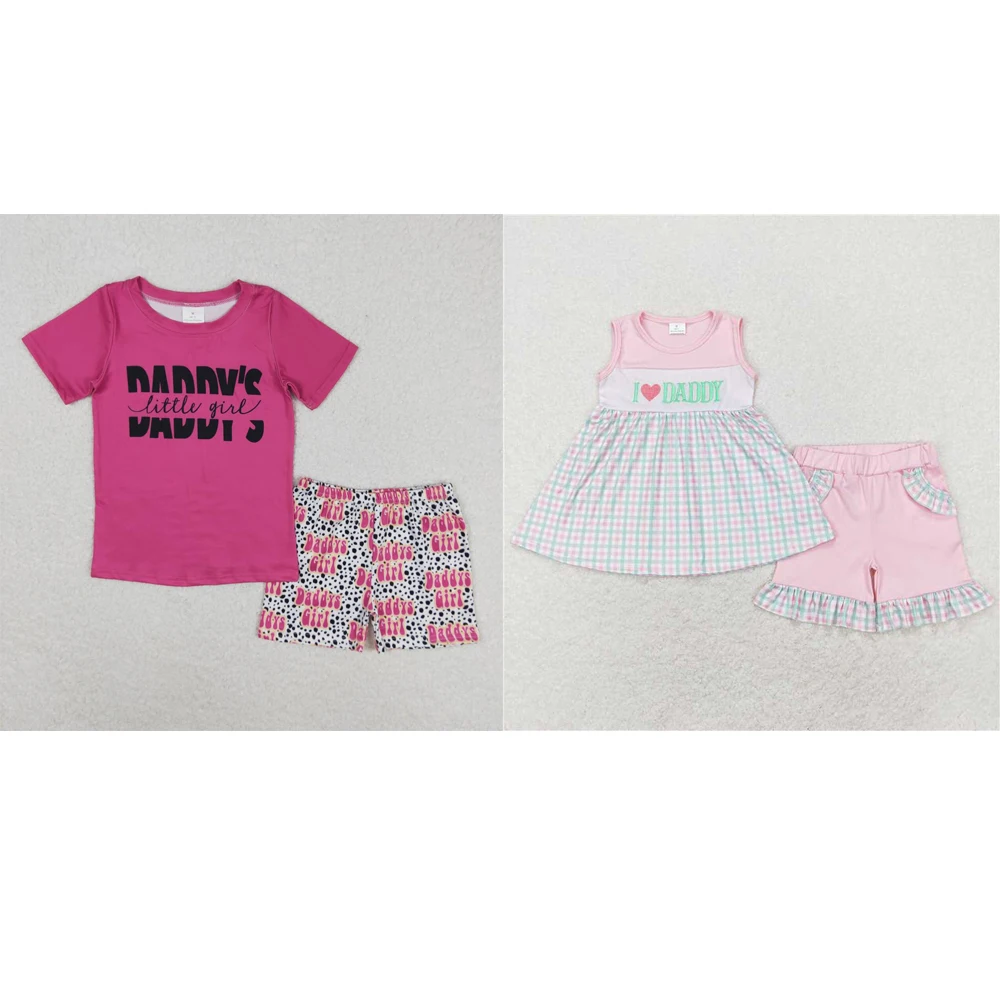 

wholesale western boutique clothing baby girls clothes daddy's girl letter magenta short sleeve leopard print shorts outfits