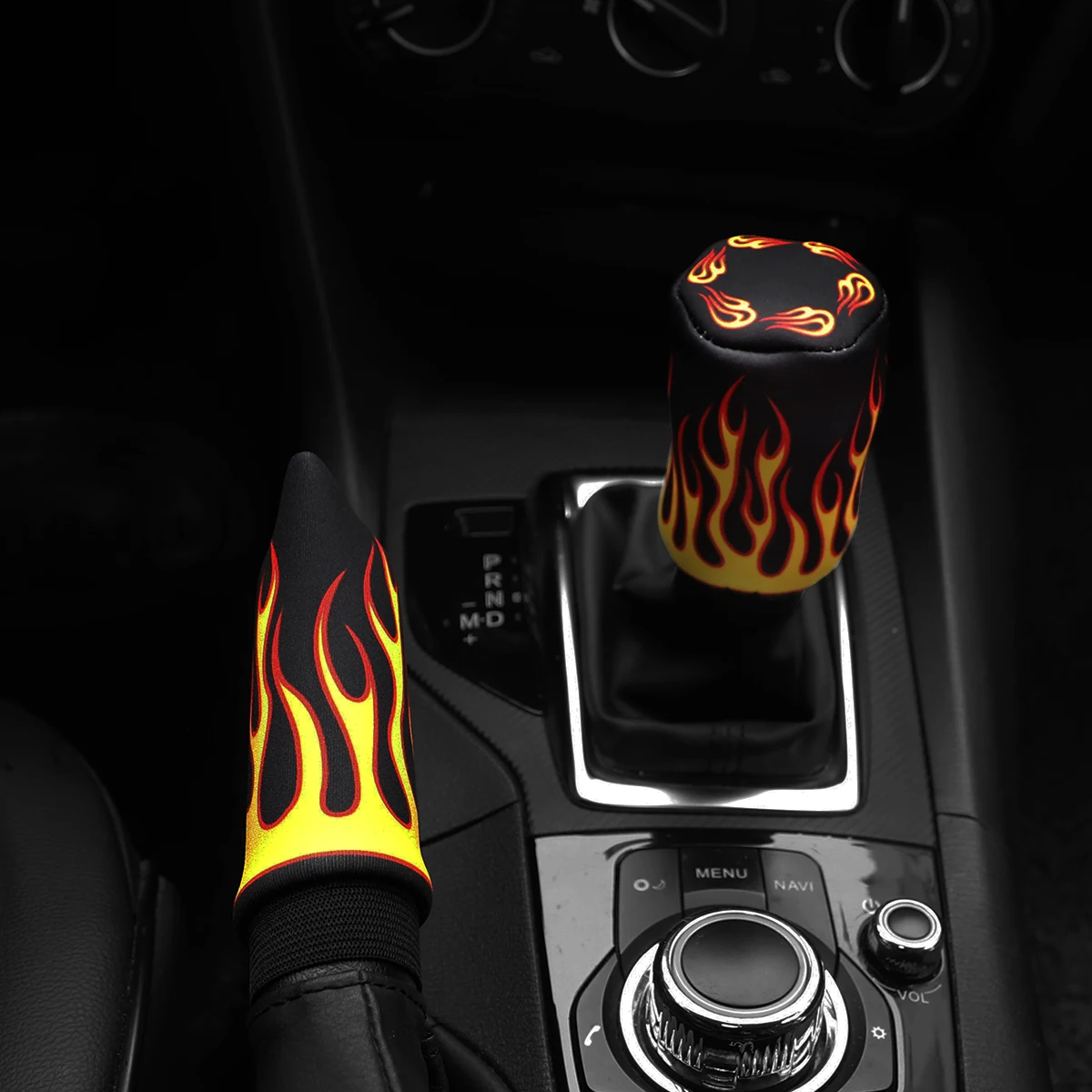 2 sets of flame fabric breathable waterproof car handbrake cover handle set manual gear automotive supplies