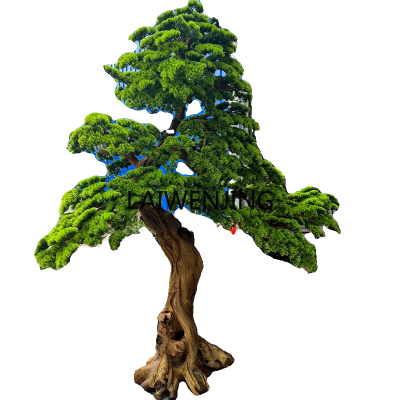 

LYN simulated welcome pine tree new Chinese landscaping window shopping mall decorative root carving ornament