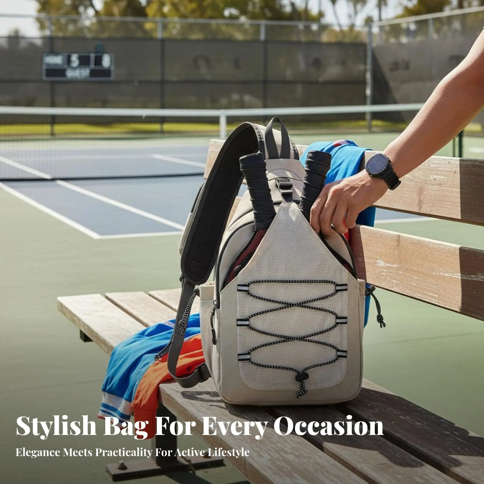 Pickleball Bag Multi-Pocket Design Pickleball Paddle Backpack Crossbody Racket Holder Sturdy Oxford Cloth for Athletes, Gym view 4