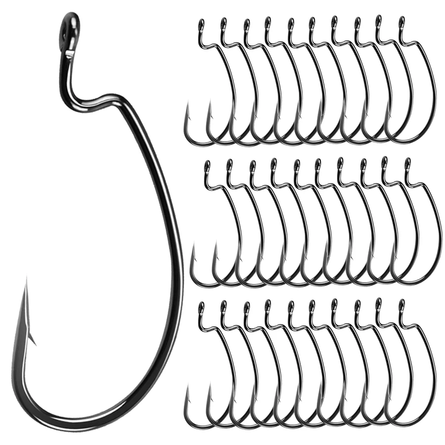 Bass Fishing Worm Hooks 20pcs Offset Fishing Hooks Bass High Carbon Steel Worm Bait Hooks Jig Fish Hooks for Trout Saltwater