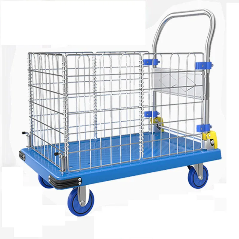

Outdoor Folding Plastic Platform Trolley Cart With Fence for Loading and Storage Materials Handling