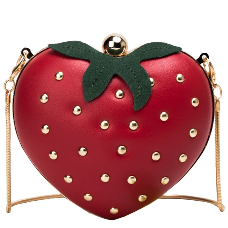 

Women Shoulder Bags Small Strawberry Clutches Bag Chain Strap Heart Shaped Crossbody Bag Sweet Dinner Bags For Ladies