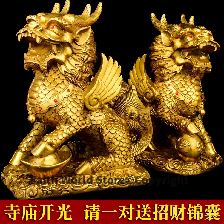 2025 in wealth # HOME office business TOP Money Drawing efficacious Mascot # GOLD QI LIN dragon kylin FENG SHUI Brass statue