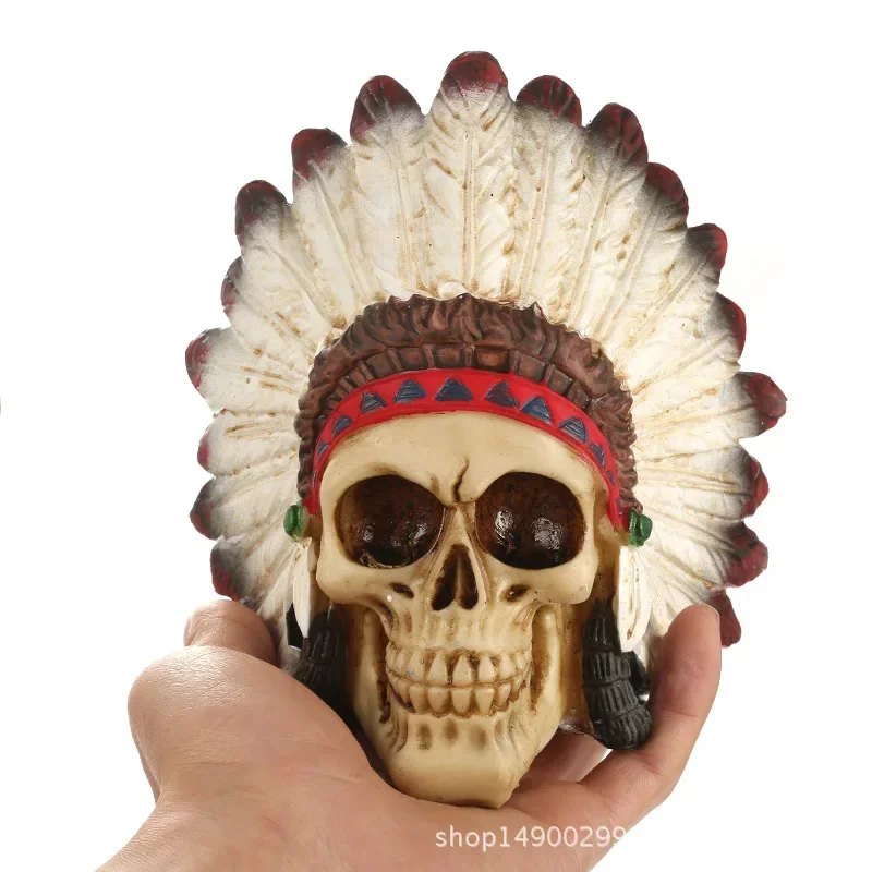 Skull Resin Skull Feather Skull Crafts Personality Ornament Foreign Trade Supply Halloween Decoration HorrorHalloween