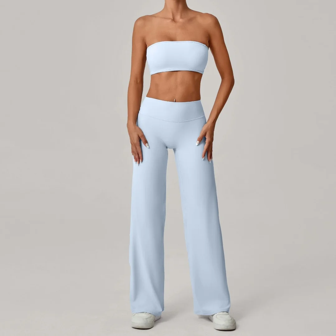 جديد عارية الذراعين سترة رياضية مجموعة عالية الخصر الورك رفع سريعة الجافة بنطال ذو قصة أرجل واسعة ملابس رياضية لليوجا في الهواء الطلق الجري ملابس رياضية للياقة البدنية غير رسمية #5