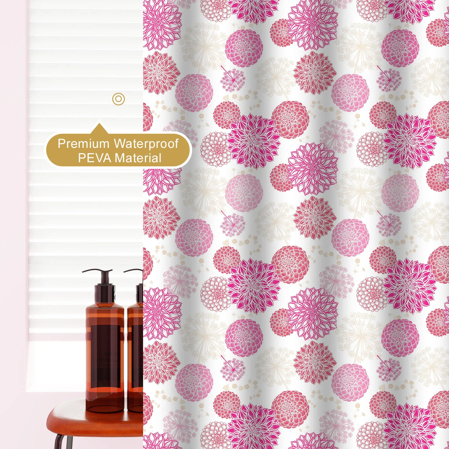 1pc Dazzling Flowers Floral Shower Curtain, Waterproof Made of PEVA, Romantic Decoration for the Bathroom.