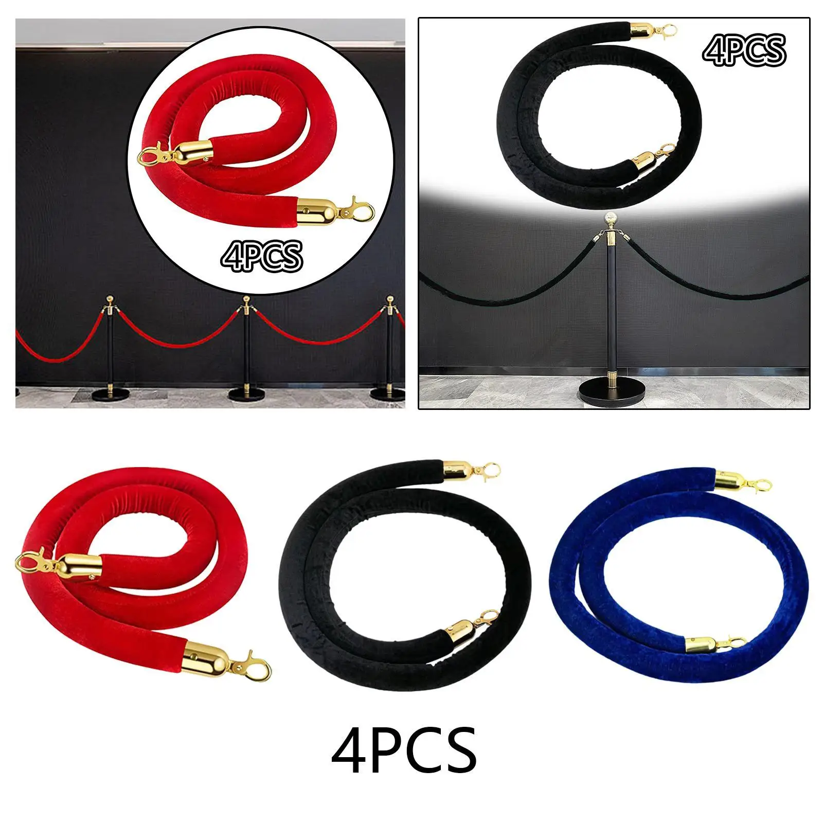 

Set of 4 Velvet Stanchion Ropes 150cm/59inch for Queue Management in Food Services