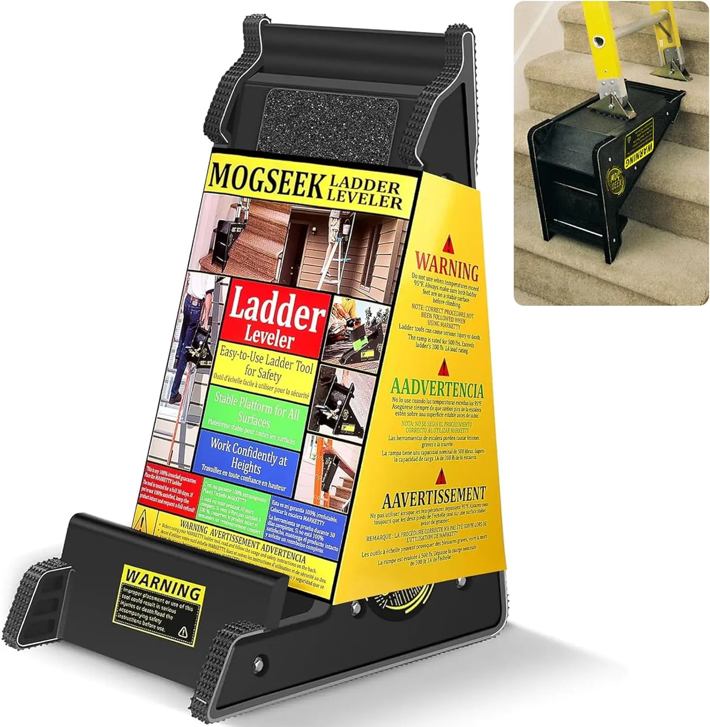 

Stable Ladder Leveler for Extension Ladders, Adjusts on Uneven Surfaces with Storage, Regular Black