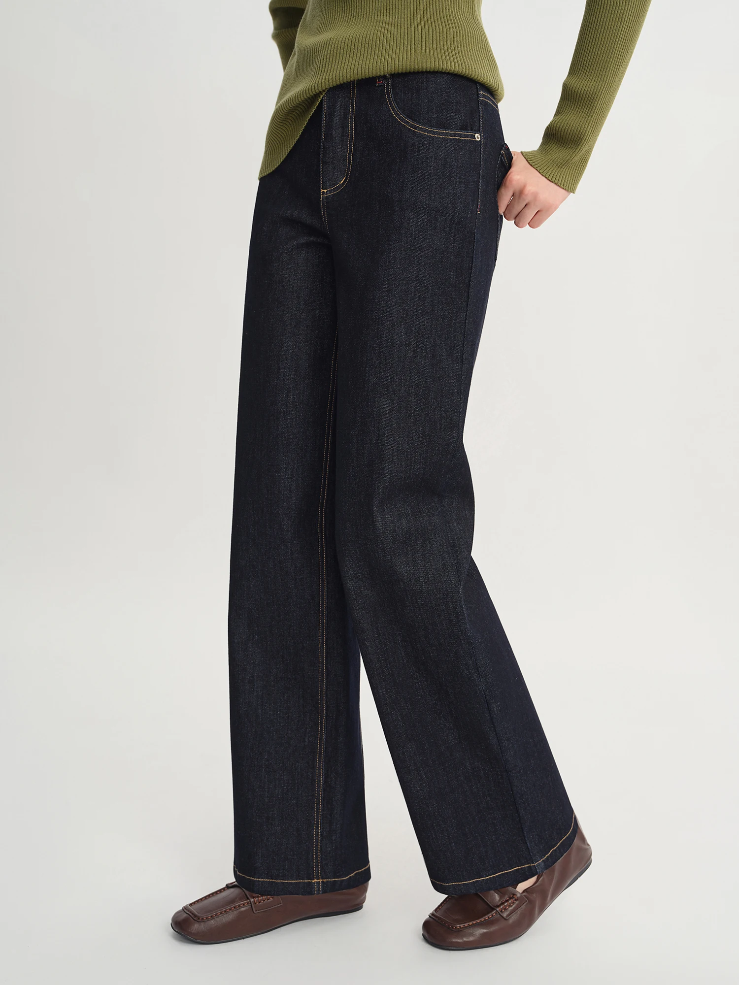 DUSHU 2025 Women's Straight Leg Jeans - High Waist Stretch Denim Pants Dual Fit for Apple & Pear Body Autumn Casual Trousers