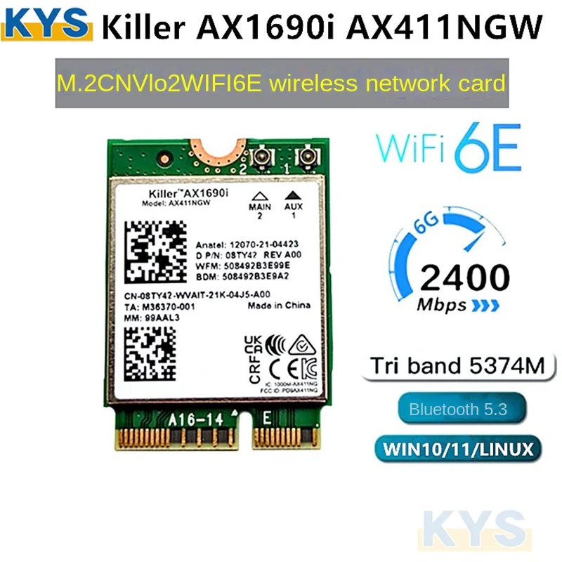 AX 1690i  Wi-Fi 6E AX411 For intel Killer AX1690i WIFI 6E Speed 2.4 Gbps 802.11ax 2.4/5/6GHz Bluetooth 5.3 BT5.3 AX411NGW