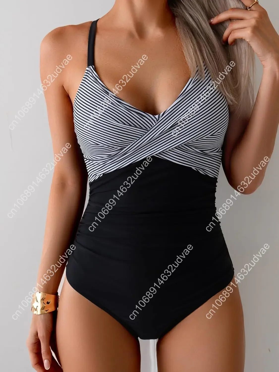 B2prity ผู้หญิง One Piece ชุดว่ายน้ํา Tummy Control Front Cross ชุดว่ายน้ํา Tie Back Slimming V คอชุดว่ายน้ํา