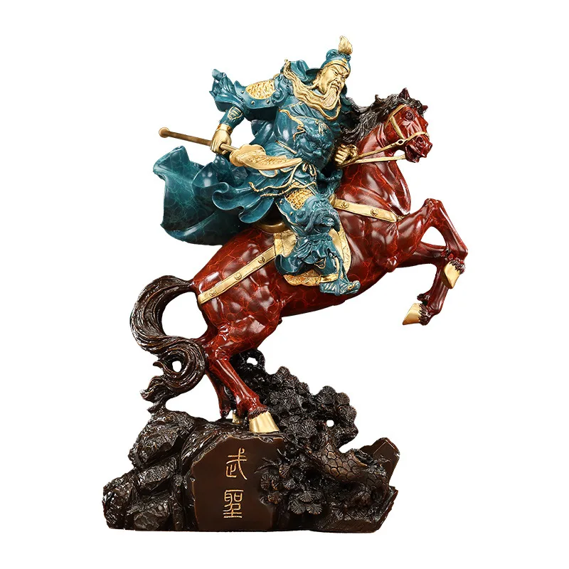 Brass horseback riding Guan Gong ornament, home office, God of Fortune Buddha statue, Guan Erye landing god statue