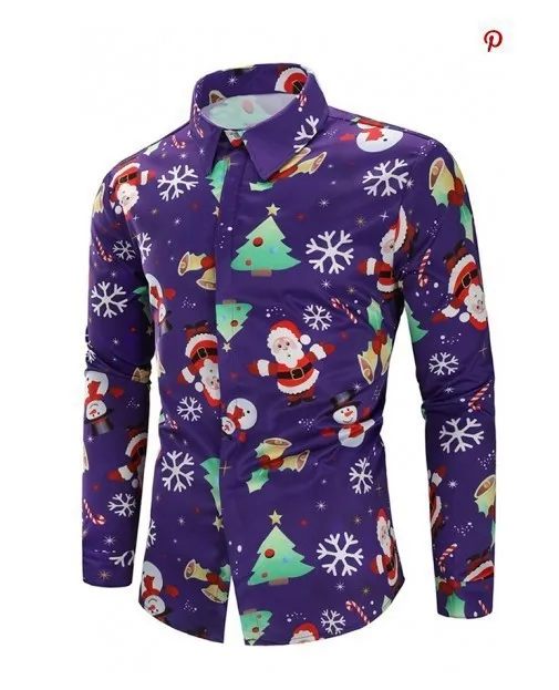 Men's Christmas New Year's Gift 3D Printed Shirt Christmas Tree Old Man Pattern Shirt Men's Autumn and Winter New Casual Top