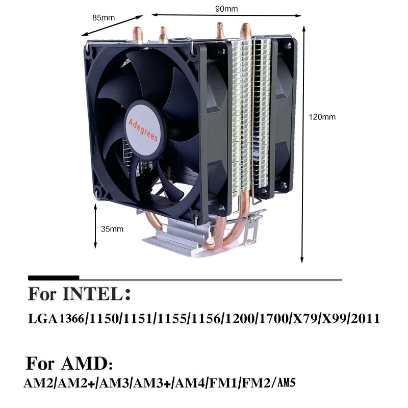2 Heat Pipes CPU Air-cooled Cooler PC Processor AM4 Cooler Ventilador For Intel LGA 1155 1200 1700 2011 X79 X99 E5 AMD AM3 AM5 image 2