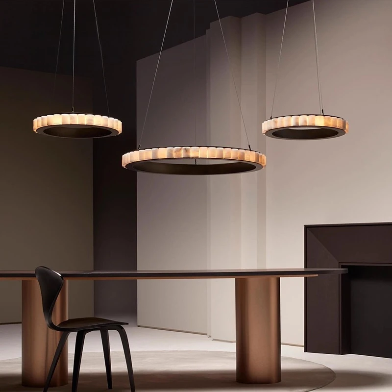 

Spanish modern luxury living room marble pendant lamp designer villa duplex cantilevered dining room lighting fixtures