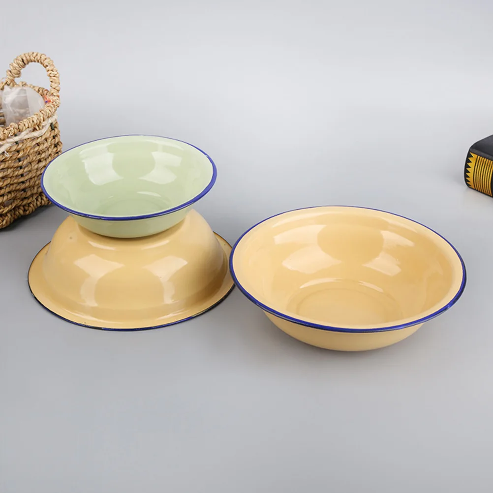 

2Pcs Kitchen Basin Set Enamel Food Bowl Simple Design Multipurpose Tureen Pot Sturdy Home Kitchen Utility