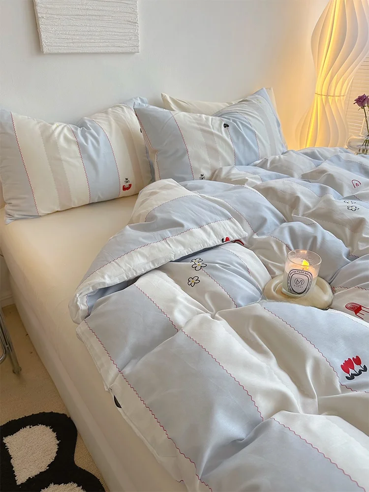 

Комплект постельного белья из чистого хлопка в полоску, прочный дышащий пододеяльник кремового цвета, универсальный, от Jiangsu