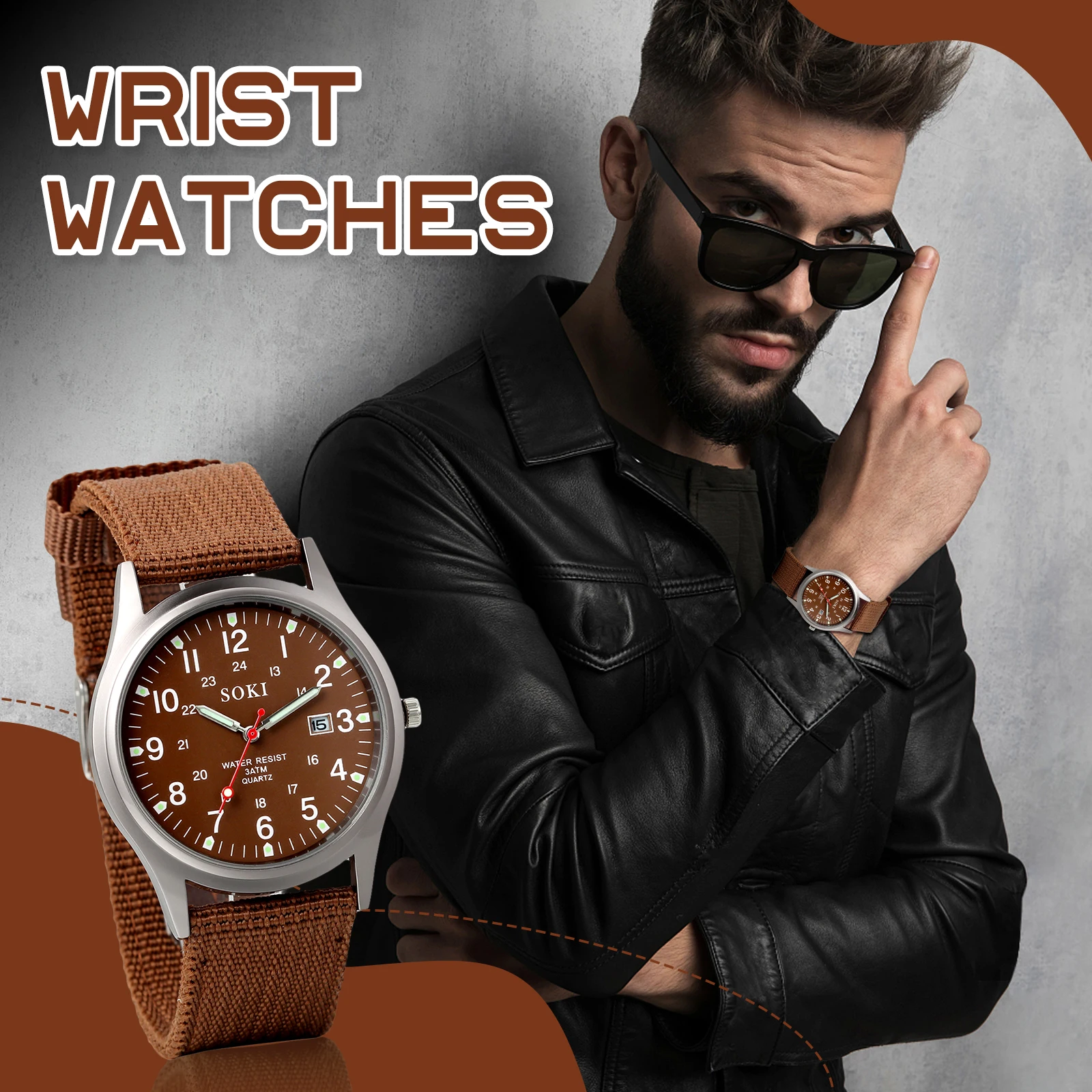 LANCARDO Field Waterproof Date 24 Hours Strong Luminous Hands Analog Quartz Large Dial Tactical Clear Nylon Strap Watch for Men