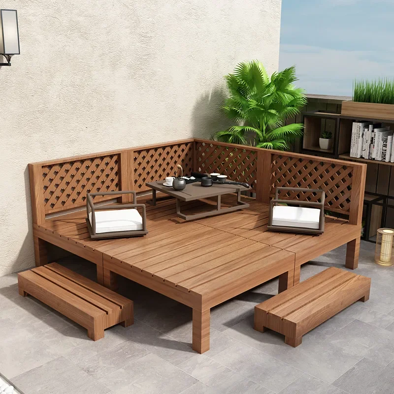 

Open-air balcony Solid wood decorative tatami outdoor courtyard arrangement Garden bed and breakfast floor