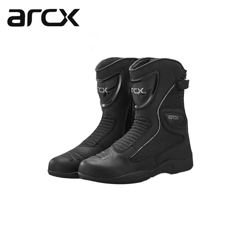 ARCX Men&Women Black Motorcycle Protective Boots Genuine Cowhide Leather Waterproof Ankle Mid-Calf Shoes Riding Race Equipemt