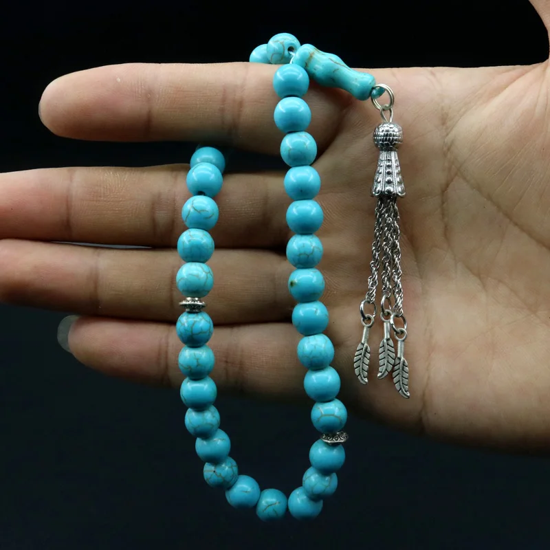 8MM Turquoise 33Tasbih Muslim Rosary  Ramadan Eid gift Islamic accseeories prayer Beads Man's Misbaha  Bead Bracelet