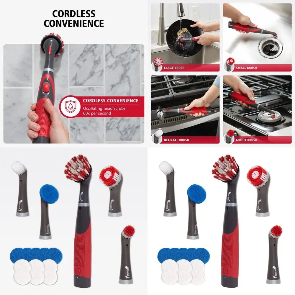 

Беспроводной набор из 18 щеток для чистки, работающий от батареек, водостойкий, идеально подходит для уборки дома, кухни, ванной, плитки, швов, душевых.