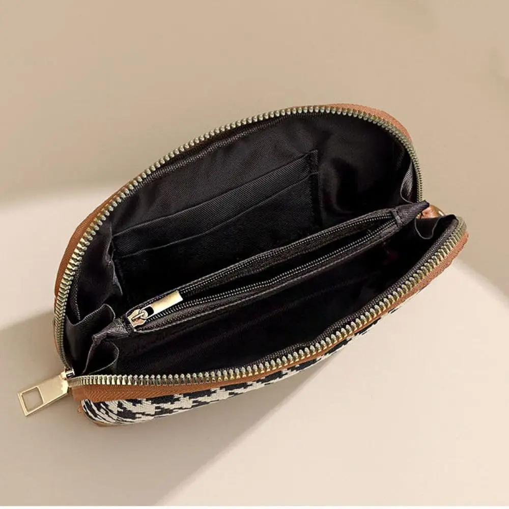 المحمولة بو الجلود نمط طويل المحفظة قماش الطباعة houndstooth سستة محفظة حقيبة يد المال كليب مربع تغيير محفظة الفتيات #5