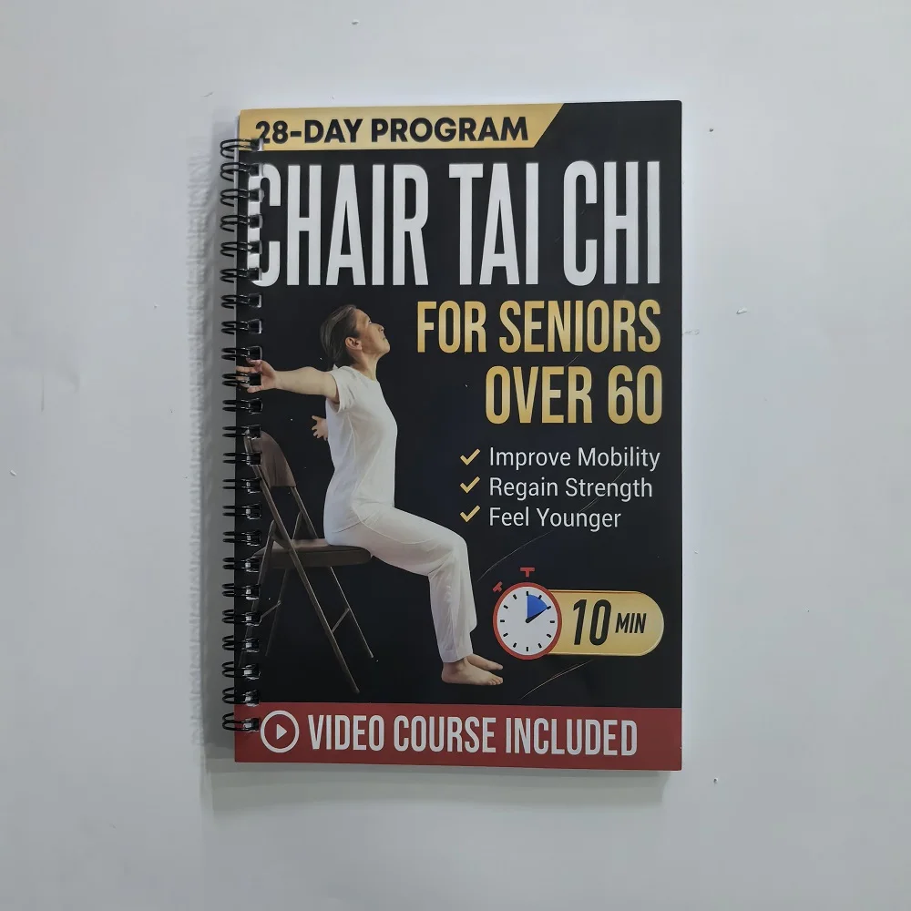 Seated Tai Chi Practice Book for Seniors & Beginners Spiral-Bound Martial Arts Exercise Manual with Progressive