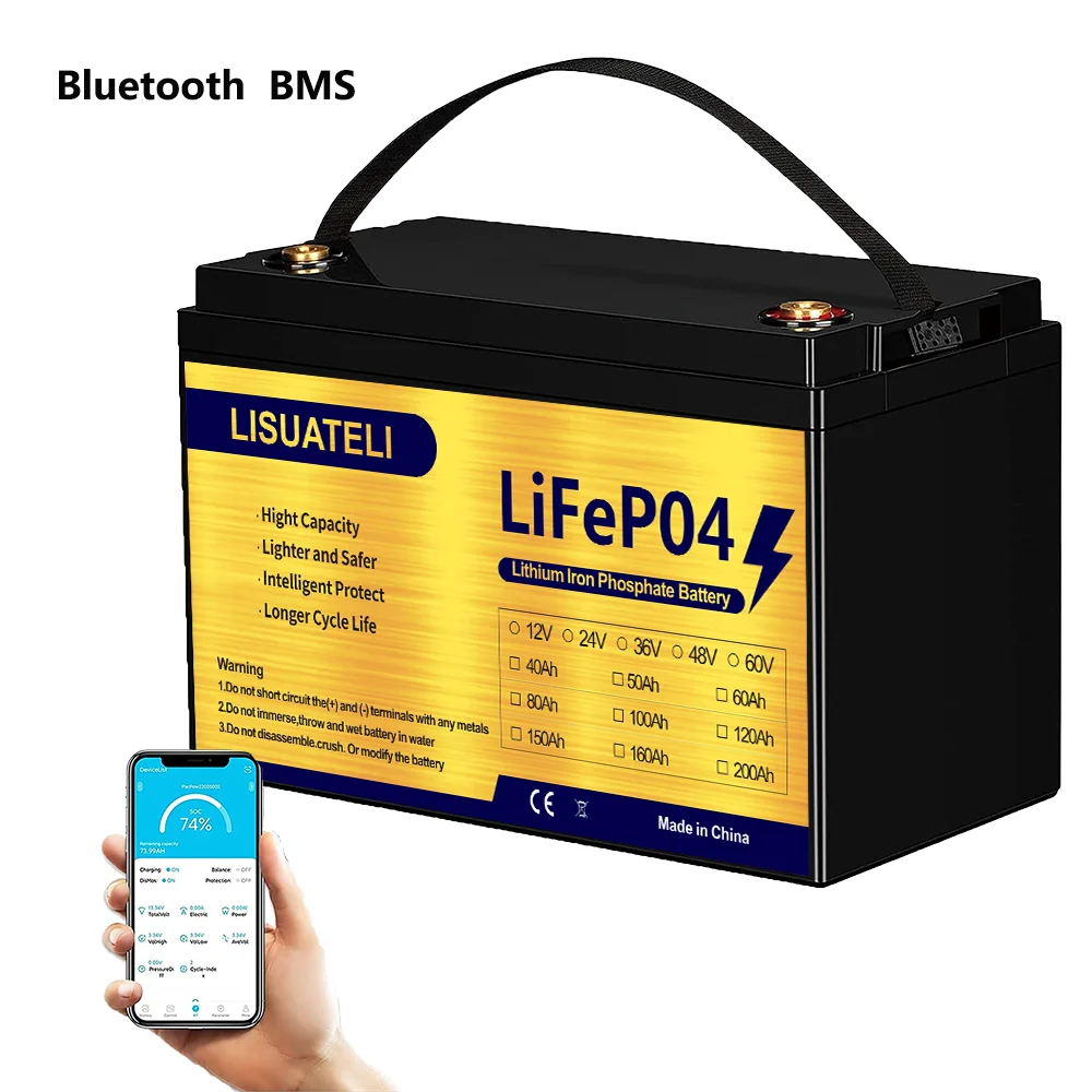 12.8V 100Ah Lithium Iron Phosphate Battery Pack 12V LiFePO4 1280Wh Battery Bluetooth BMS Smart Connection For Solar RV Camping