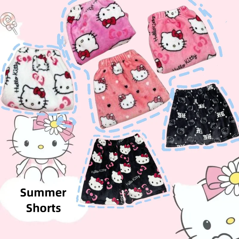 

New Sanrio Hello Kitty Y2K Plush Shorts Pants Summer Athletic Shorts Pants Flanella Cartoon Soft Women House Pigiama Shorts
