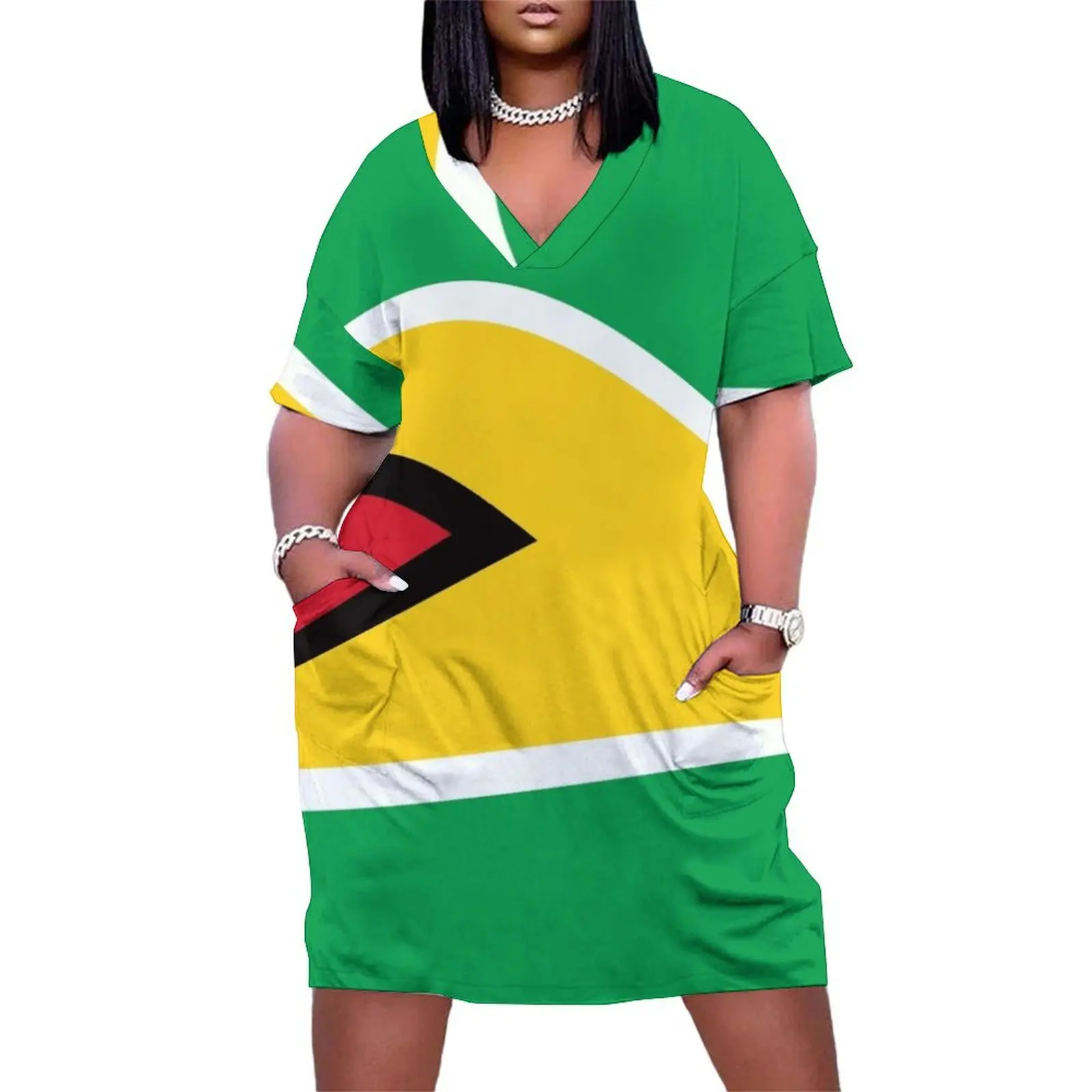 Guyana Flag Loose Pocket Dress dresses korean style prom clothes