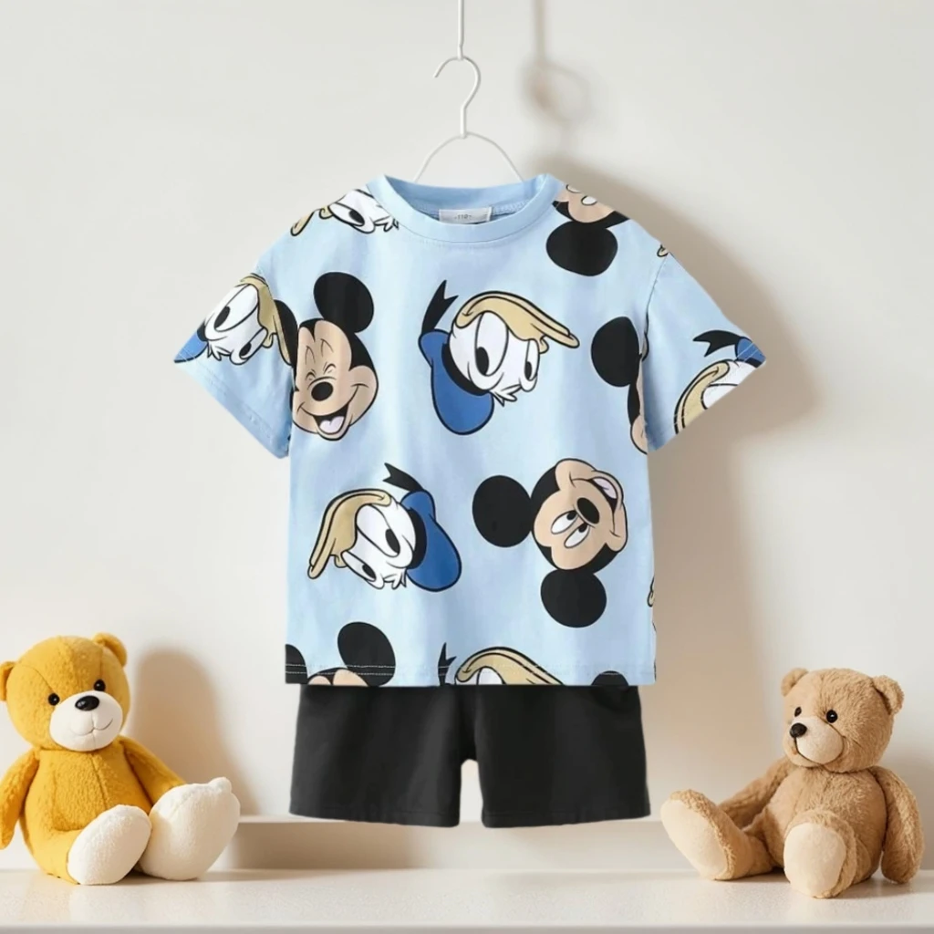 مجموعة الصيف للأطفال ديزني الكرتون قصيرة الأكمام السراويل الكرتون طباعة كاملة أعلى الزي اليومي غير الرسمي لمجموعة الرياضة في الهواء الطلق