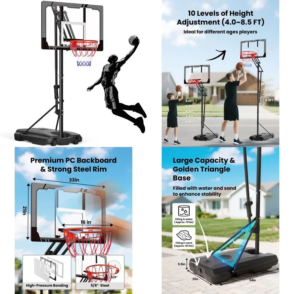 ポータブルユースバスケットボールフープシステム - 子供とティーンエイジャー向けの調節可能な屋外バスケットボールゴール、裏庭での遊びに最適