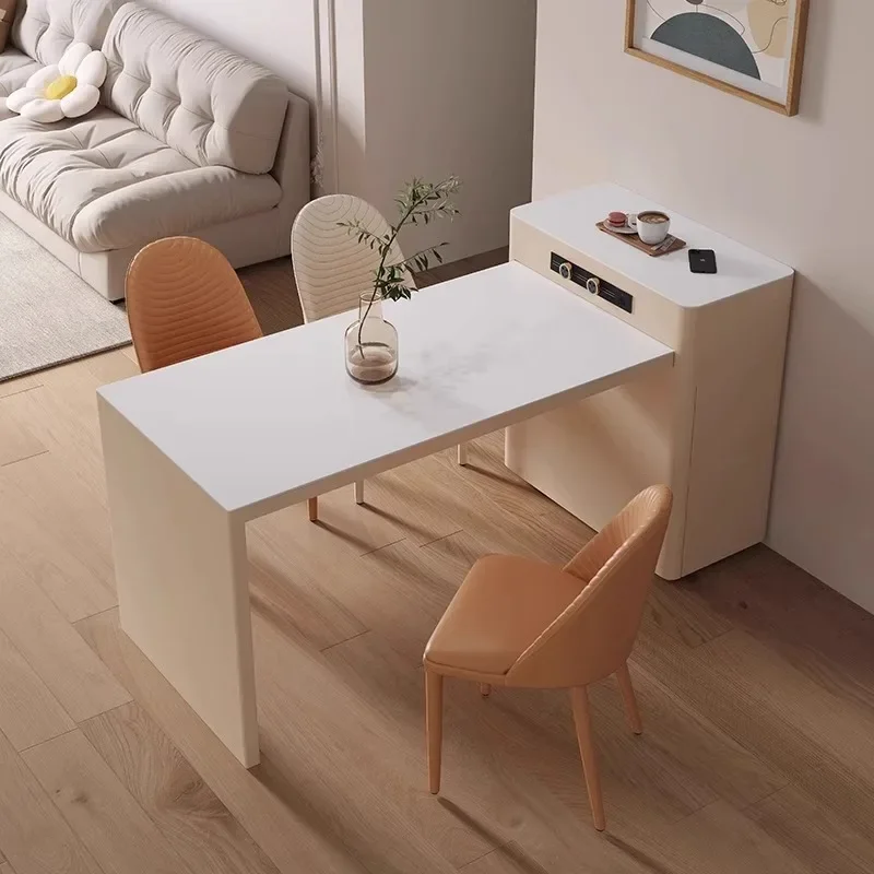 Cream Wind Island Table and Dining Table Integrated Household Small Unit Scalable Rock Plate Middle Island Table and Chair