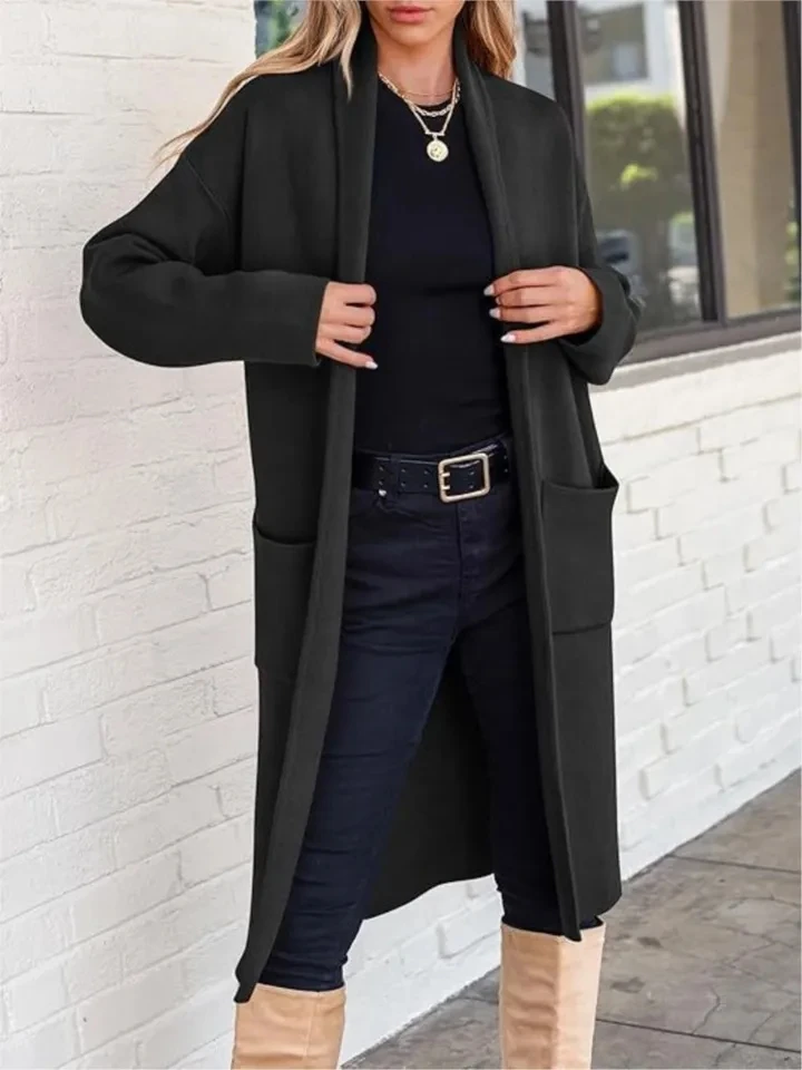 

Winter Women's Fashionable Knitted Cardigan Long Casual Loose Simple Pocket Female Retro Sweater Coat 2025