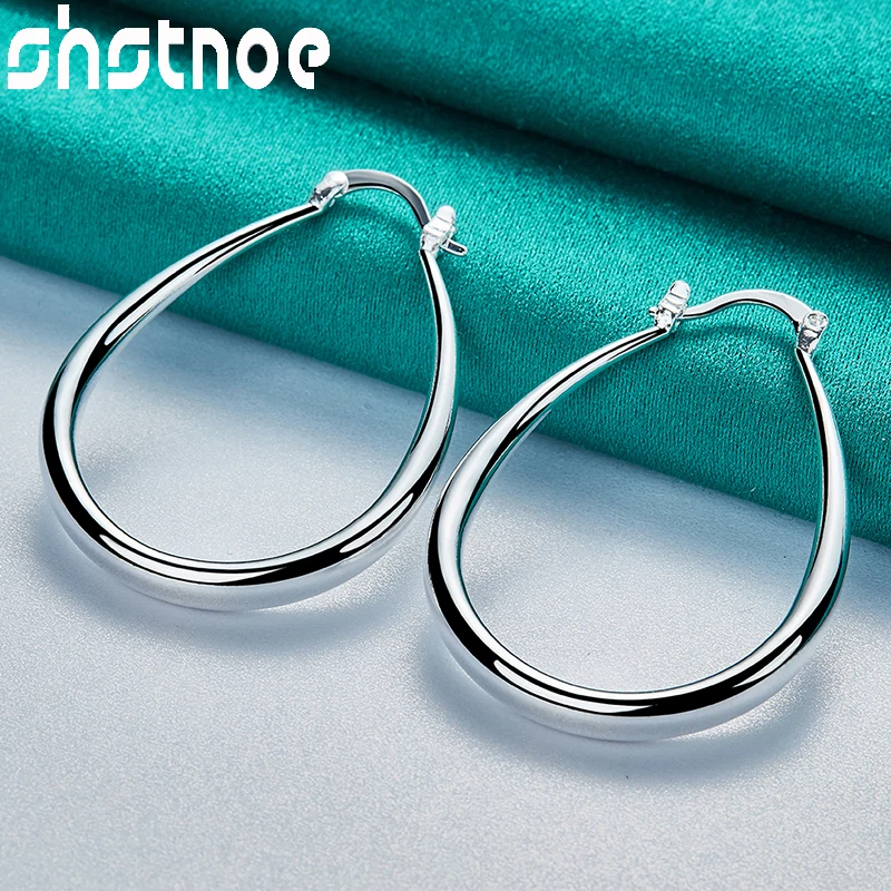 SHSTONE 925 Sterling Silver Smooth U Shaped Hoop Earring For Women Party Engagement Wedding Classics Fine Jewelry Birthday Gifts